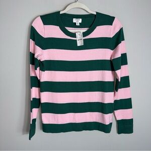 J Crew 100% Cotton Teddie Sweater-Long Sleeve-Pink Green Stripes-XS-NWT